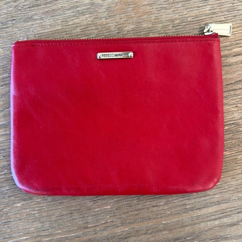Rebecca Minkoff Erin-Nordy Girl Red Leather Zip Pouch Purse Clutch-Gold Hardware